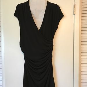 Black knit cross neck knee length dress